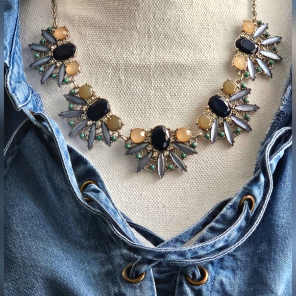 Loft necklace. dark blue, light blue, cz, opal, and turquoise colored st… - Picture 1 of 10